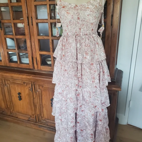 Petal & Pup Pink Floral Layered Midi Dress - Picture 2 of 7